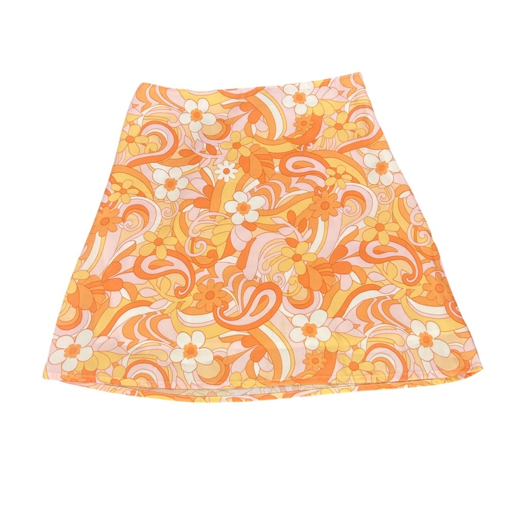 Hollister Y2K Floral Mini Skirt Pink Orange Retro Festival Fairy Boho Size-XS